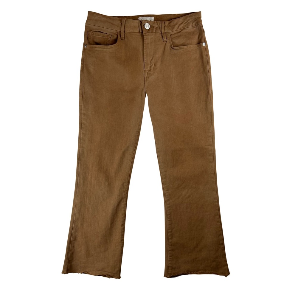 FRAME Le Crop Mini Boot Jeans Latte Brown Raw Hem Cropped Bootcut Size 28